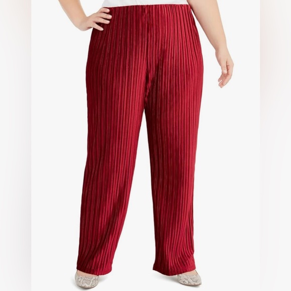 ๐ฅ๐HP๐๐ฅ Alfani Plus-Size Pull-On Velvet Wide-Leg Pants Red - Size XL - Picture 4 of 12